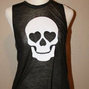 Womans No Boundaries Heart Eye Skull Tank Medium 7/9